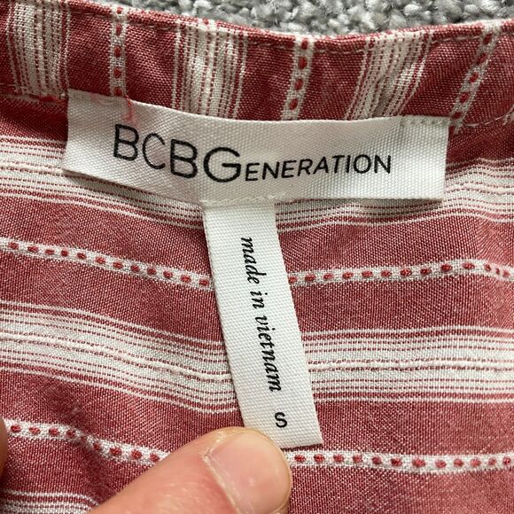 BCBGeneration Blouse Shirt womens Small Red White Striped Rayon Boho Casual Top - Picture 4 of 9
